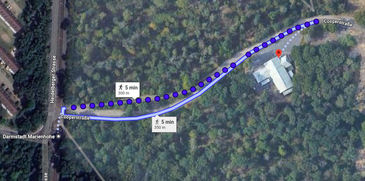 Fussweg-Route entlang der Cooperstrasse, Kartenausschnitt