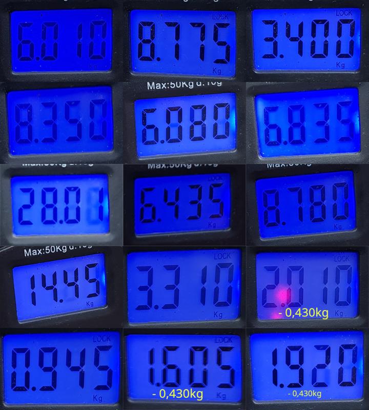 Collage mit allen Wiegeergebnissen